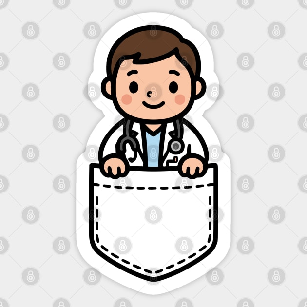Cute Kawaii Male Doctor Pocket Cartoon Healthcare Medical Sticker by Yesteeyear